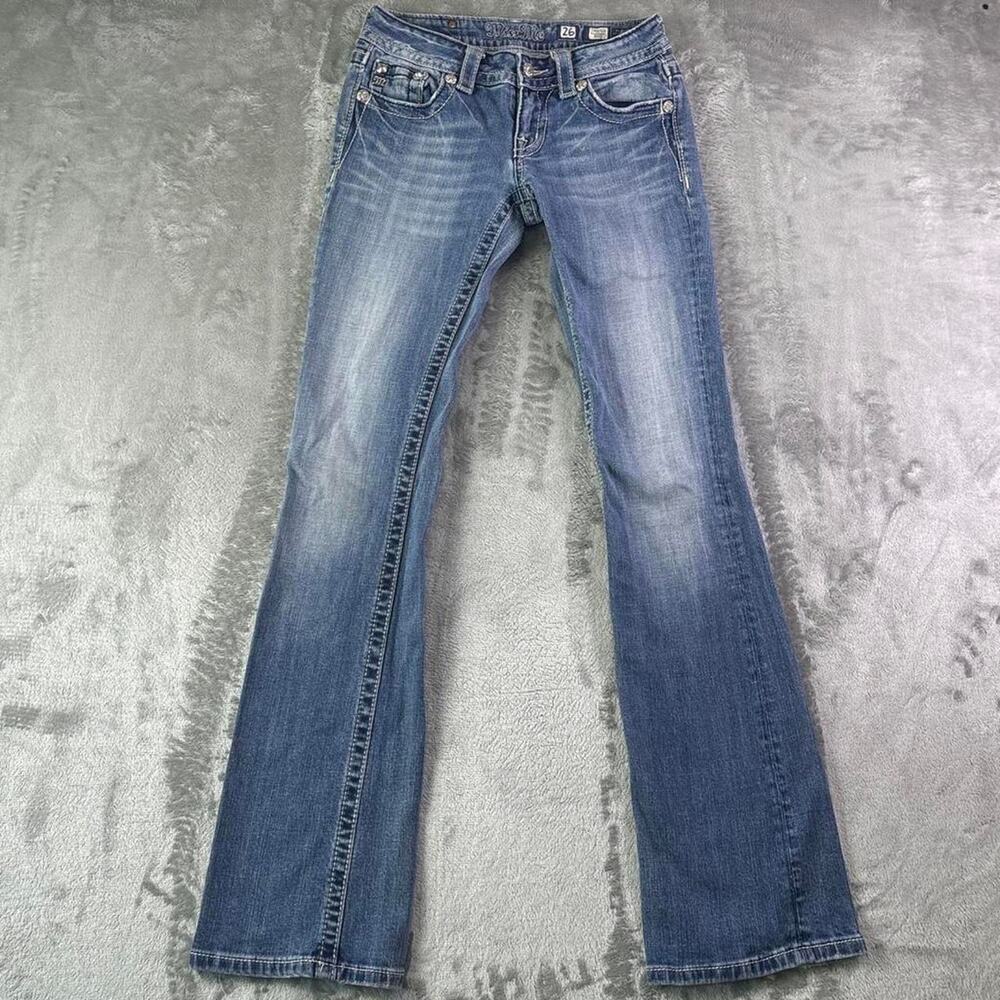 Miss Me Flared Jeans Womens 26 Blue Medium Wash Embroidered Denim